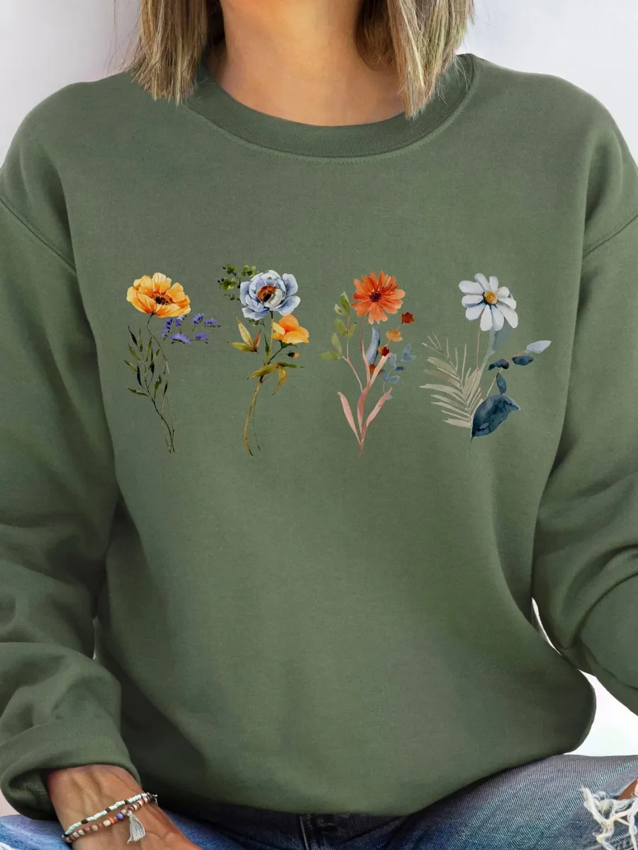 Botanical Floral Crew Neck Sweatshirt