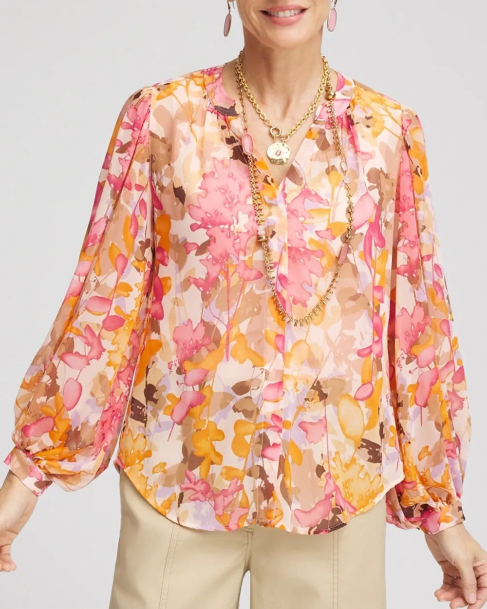Multicolor Floral Print V-Neck Blouse