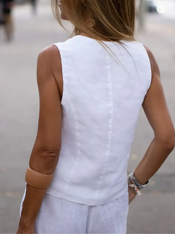 Women's Vest Daily Wear Vacation Going out Summer Spring Regular Coat V Neck Regular Fit Breathable Stylish Contemporary Modern Style Jacket Sleeveless Solid Color Oversize Black White Brown