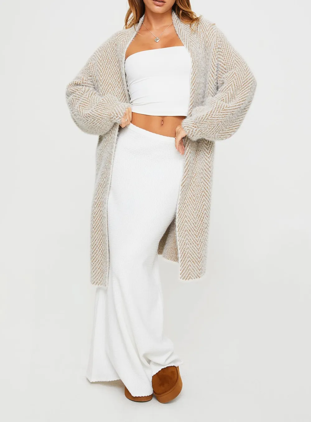 Textured Balloon Sleeves Cardigan