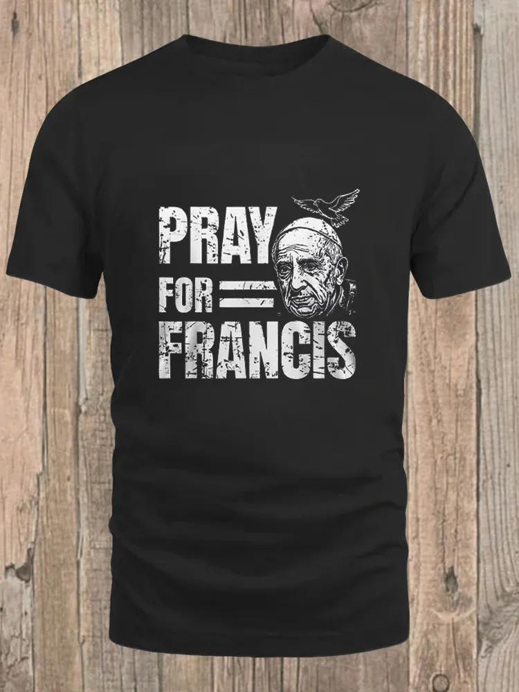 Men's Pray For PF Print Short Sleeve Round Neck Cotton T-Shirt