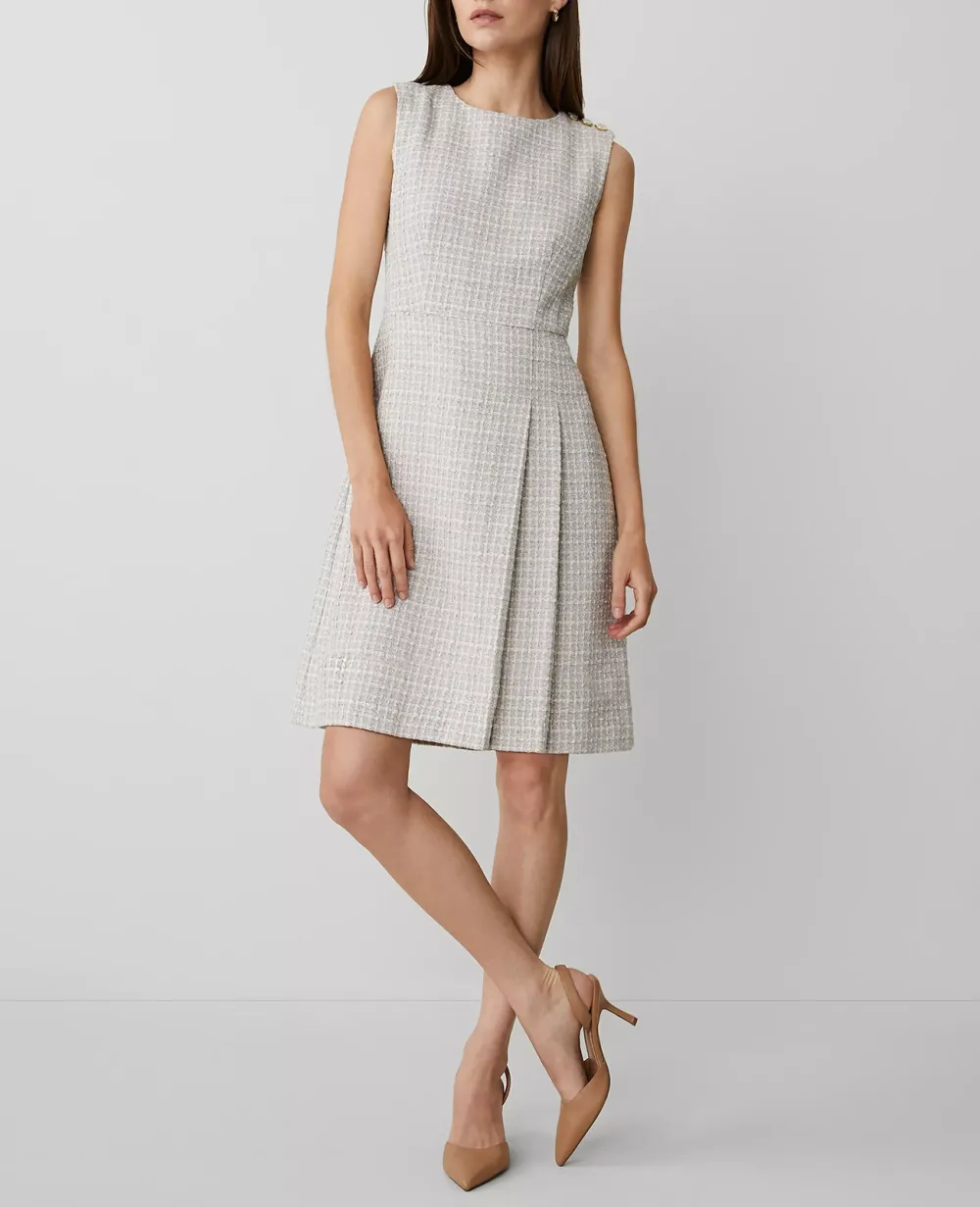 Tweed Button Shoulder Sheath Dress