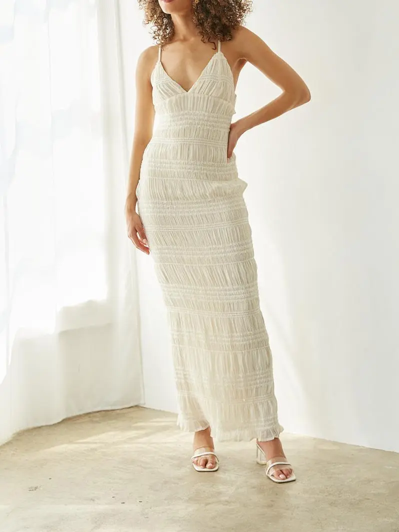 Athena Smocked Ruffle Sequin Maxi Dress