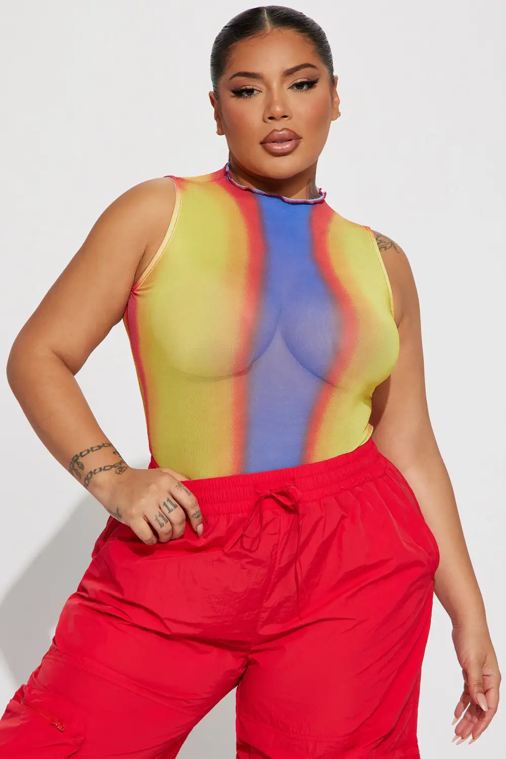 Feel The Burn Sleeveless Mesh Bodysuit - Yellow/combo