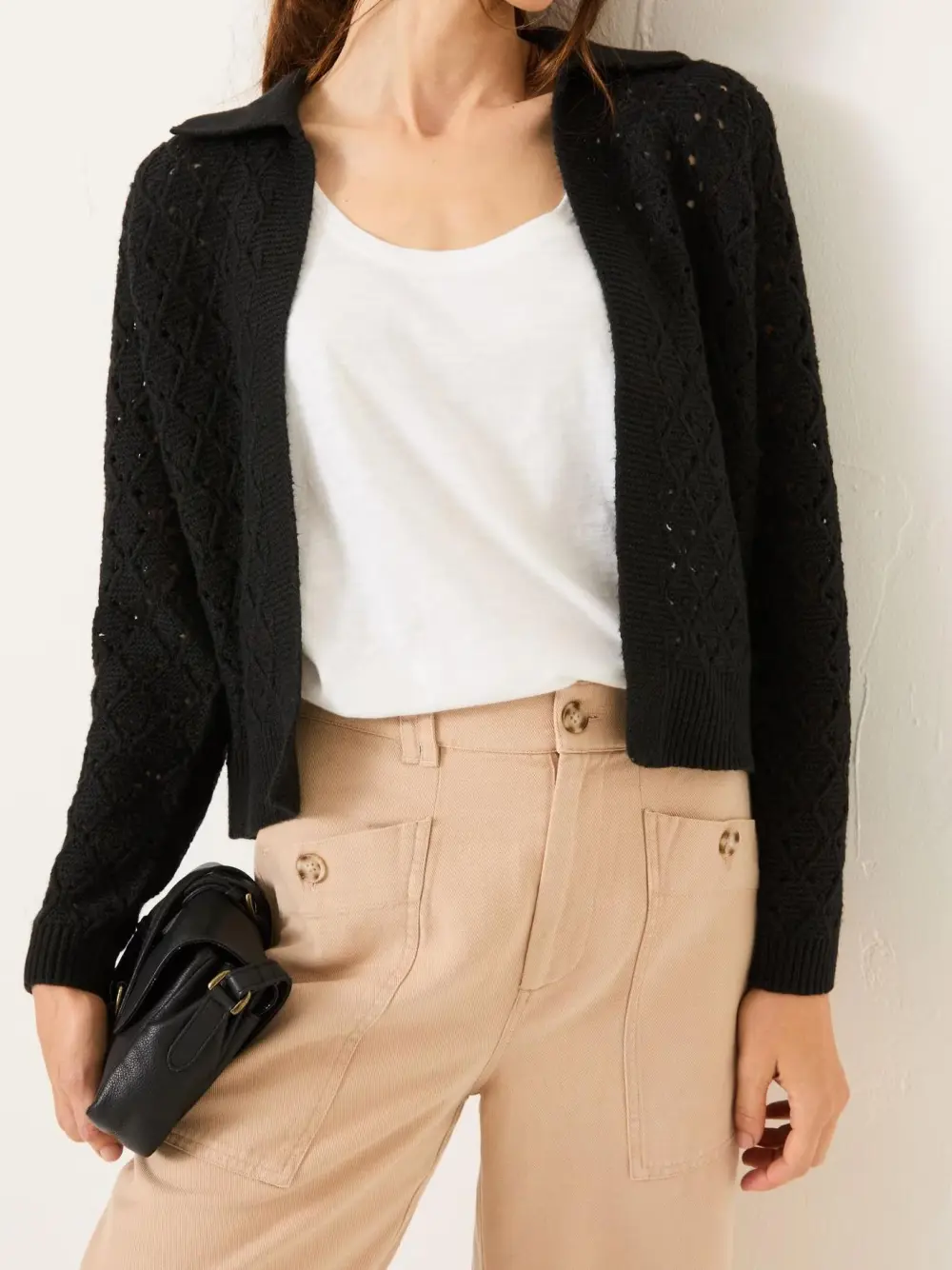 Black Pointelle Knitted Cardigan