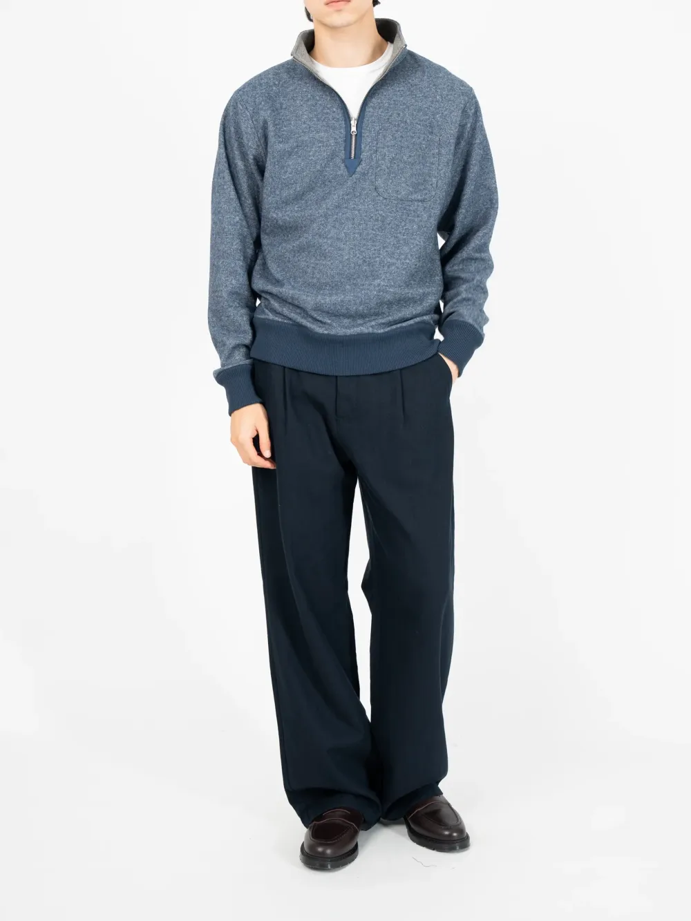 Navy Casual Style Half Zip Sweatshirt