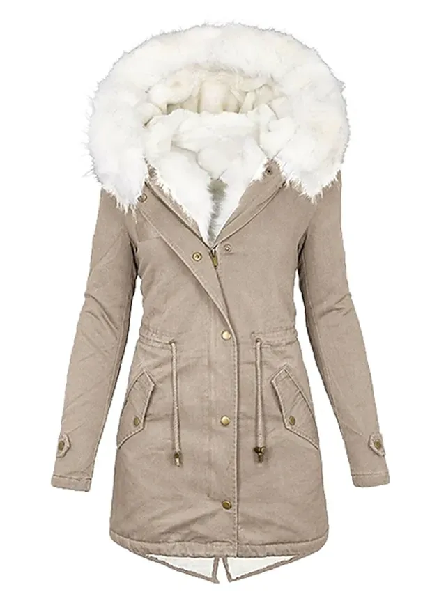 Women's Winter Jacket Winter Coat Parka Warm Breathable Outdoor Daily Wear Vacation Going out Pocket Fleece Lined Zipper Turndown Active Casual Daily Comfortable Street Style Solid Color Regular Fit