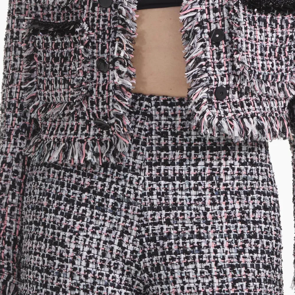 Black Fringed Boucle Short