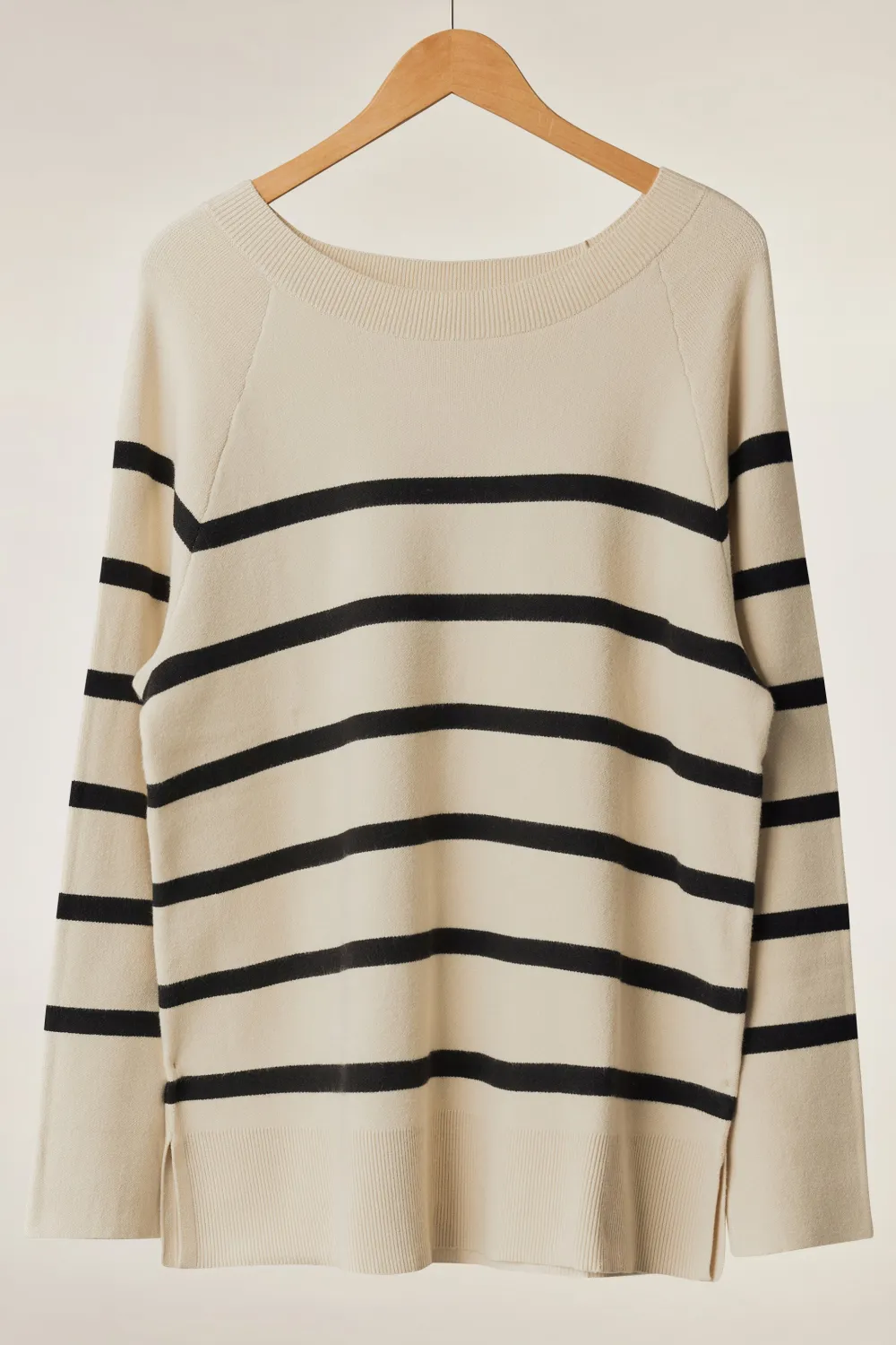 EVANS Curve Ivory White & Blue Striped Knitted Jumper