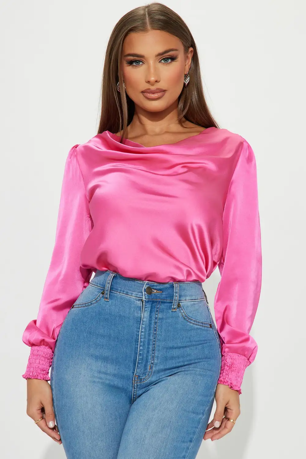 Carolina Satin Blouse Top - Pink