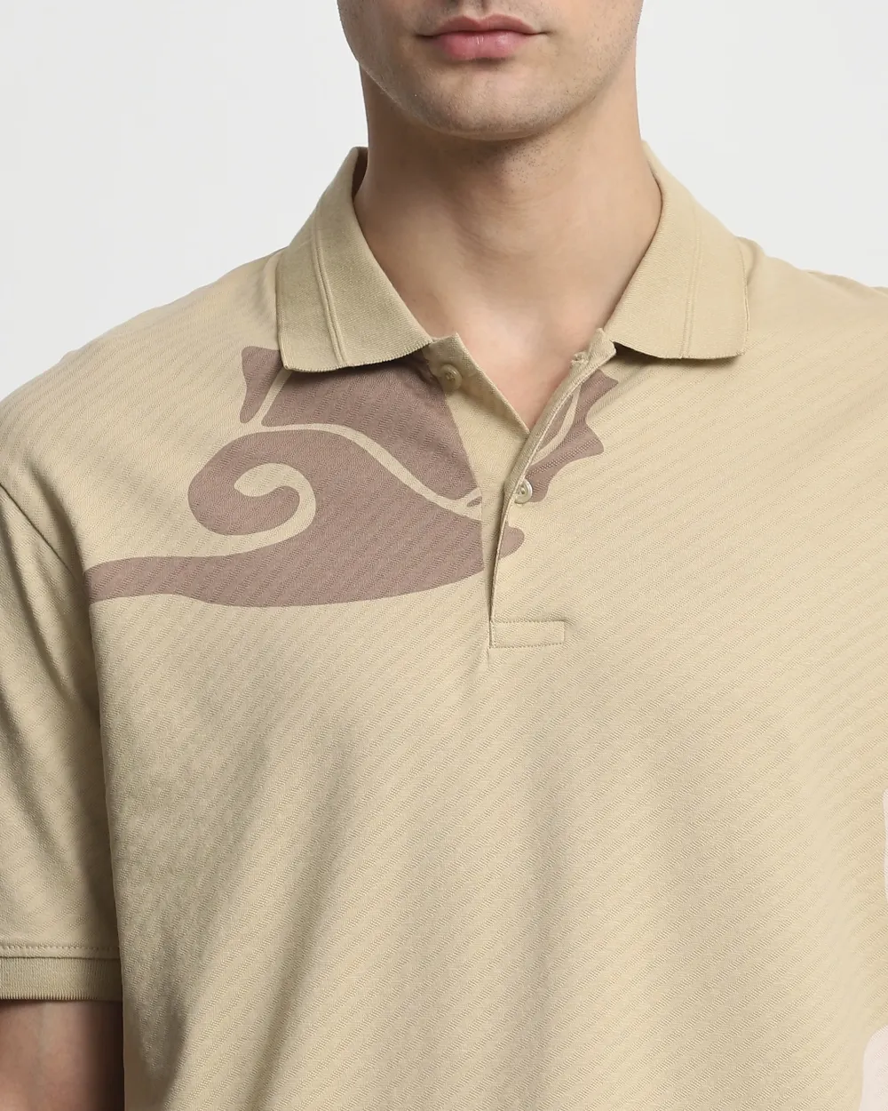 Daily Simple Soft  Beige Brocade Texture Polo Shirt