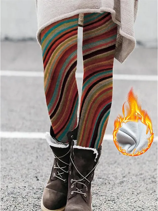 Women's Fleece Lined Leggings Warm Full Length Winter Leggings Print High Elasticity Medium Waist Fashion Tights Halloween Picture color 21 Picture color 34 S M Winter