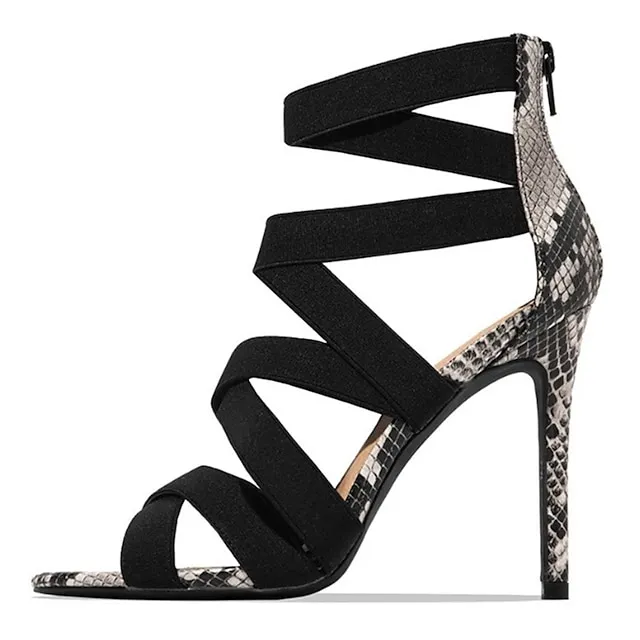 Women's Heels Sandals Stilettos Animal Print Party Daily Club Summer High Heel Stiletto Heel Open Toe Elegant Casual Sexy Microfiber Zipper Animal Patterned Snakeskin Snake Black Beige
