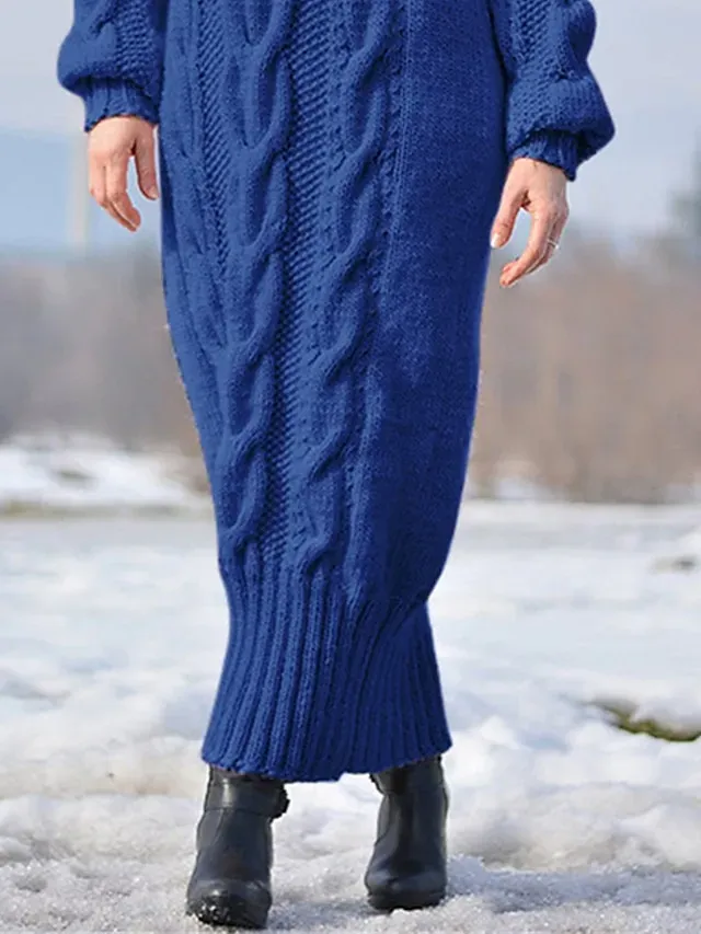 Women's Sweater Dress Jumper Dress Winter Dress Long Dress Maxi Dress Knitwear Warm Fashion Pure Color Outdoor Daily Vacation Going out Turtleneck Long Sleeve 2023 Loose Fit Red Blue S M L XL XXL 3XL