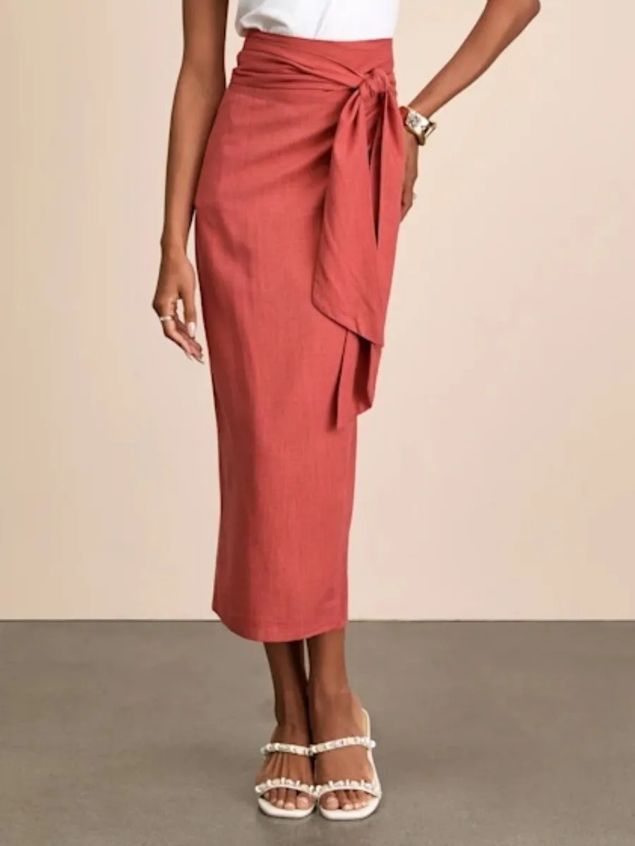 Tie Front Wrap Midi Skirt