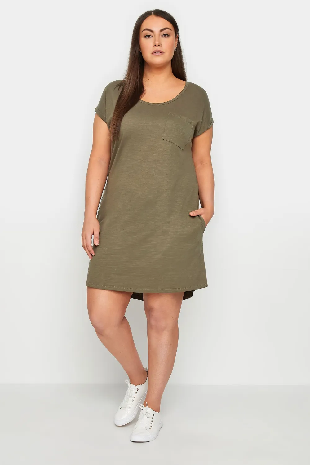 Evans Natural Olive Green Pocket Detail T-Shirt Dress