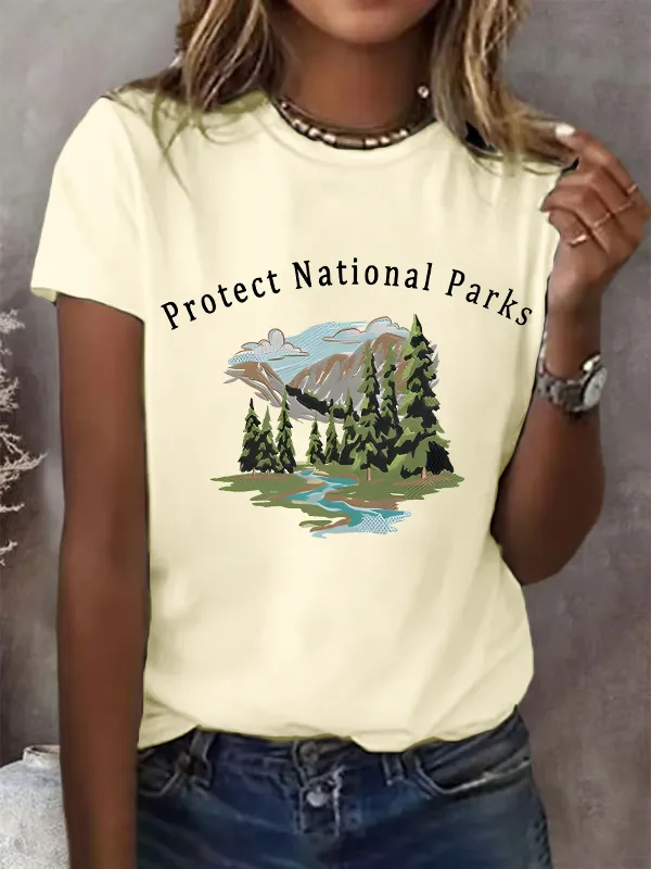 Women'S T-Shirt Women'S Vintage Protect Our National Park Print T-Shirt Theme T-Shirt Crew-Neck