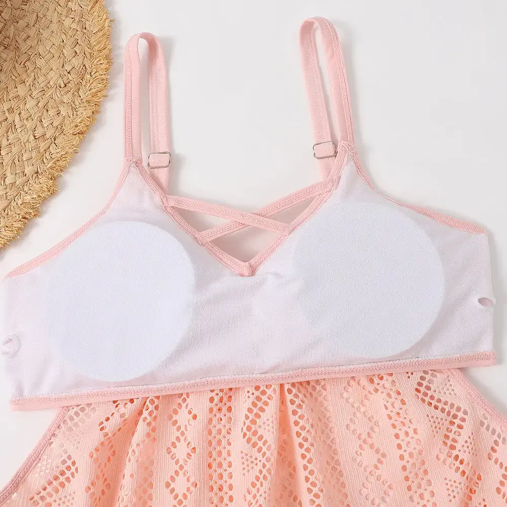 Hollow Solid Color Tankini Set