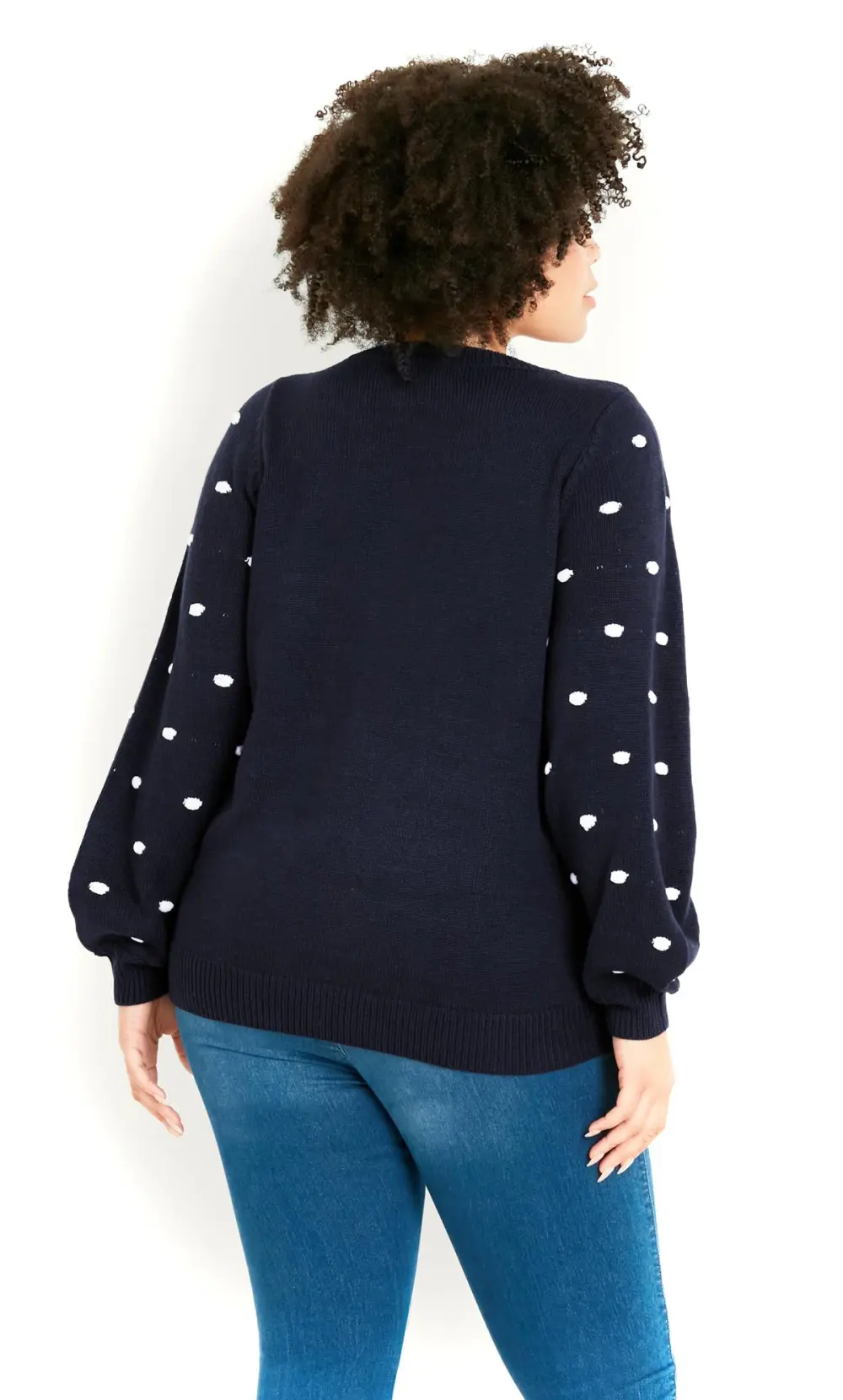 Evans Navy Blue Polka Dot Balloon Sleeve Jumper