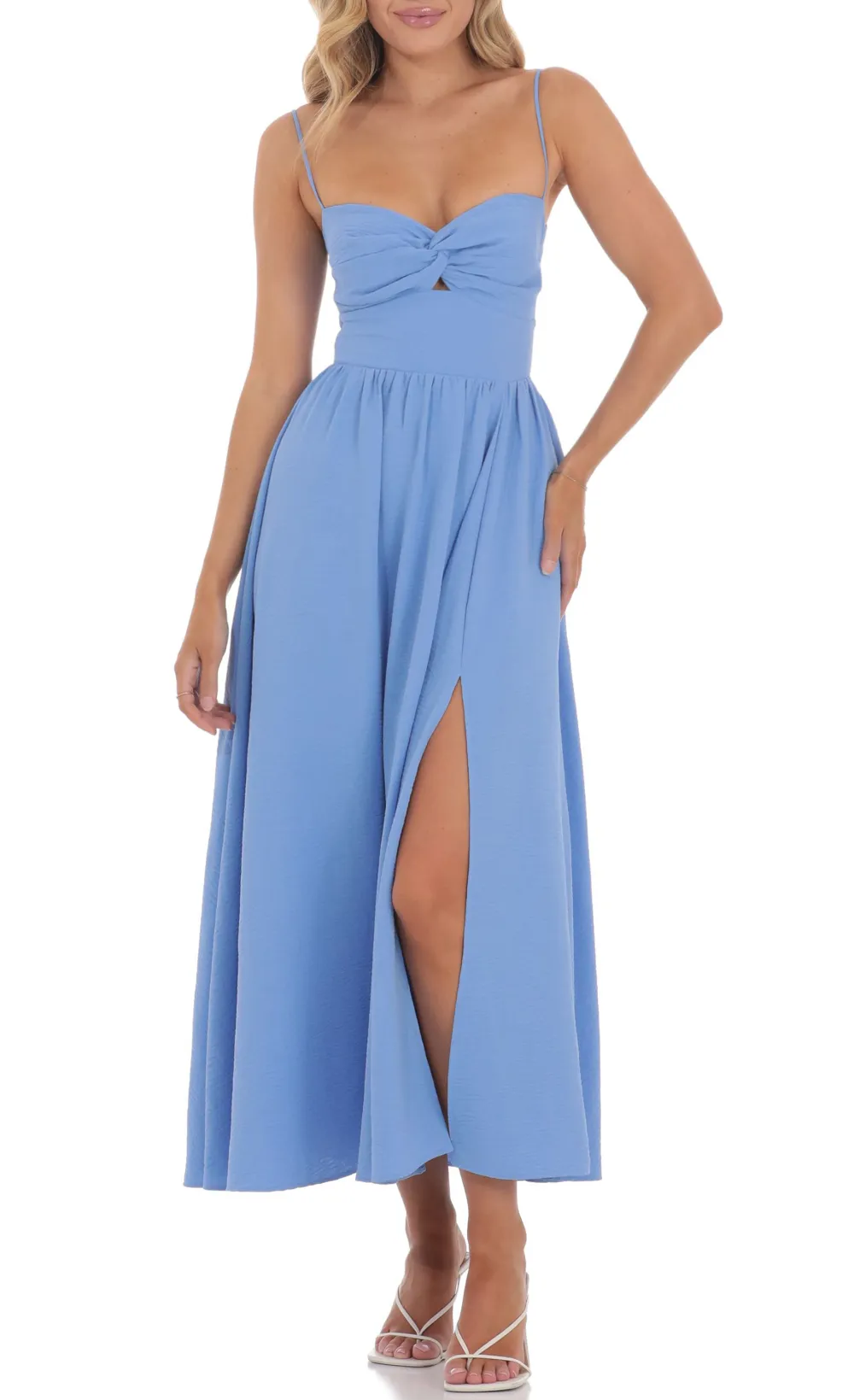 Front Twist Midi Dress in Blue