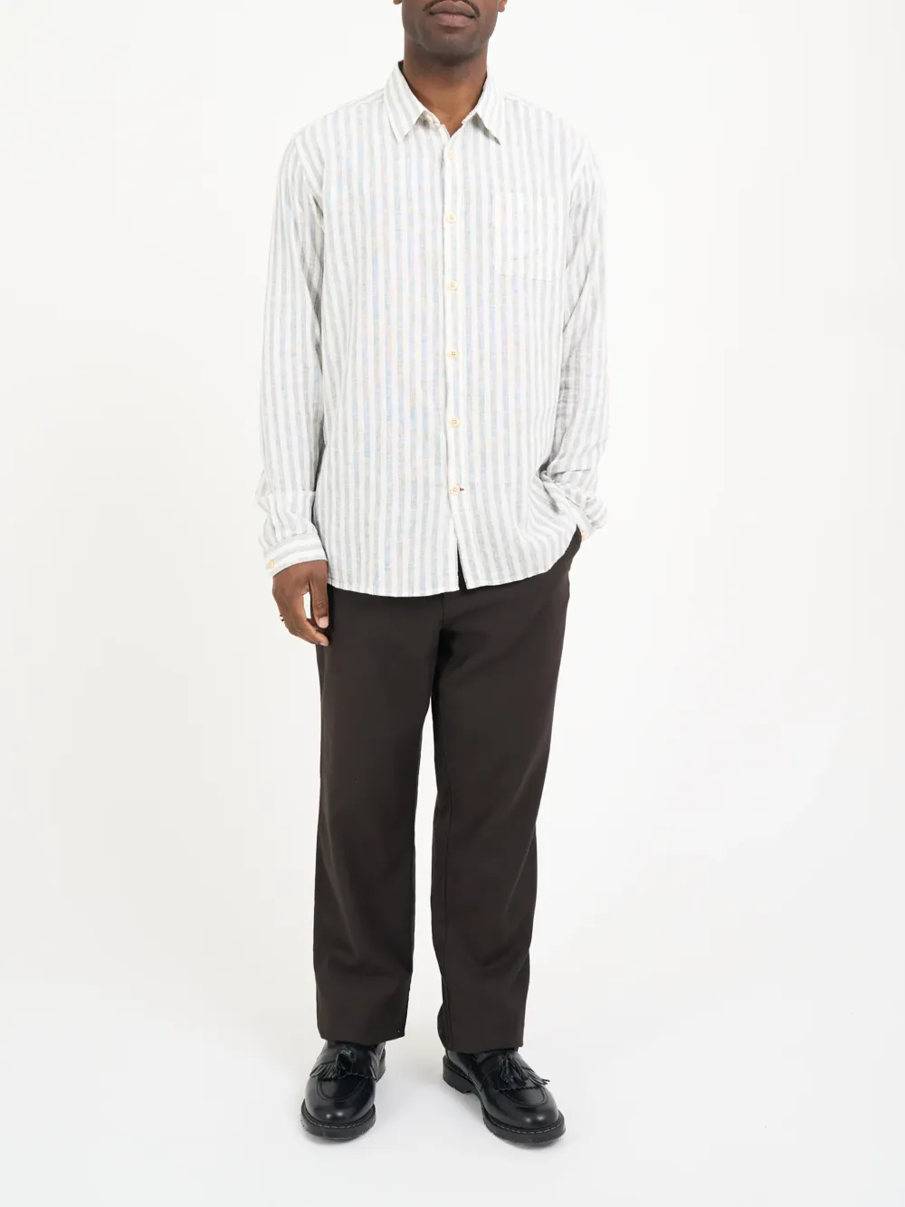 Grey Striped Cotton-Linen Shirt