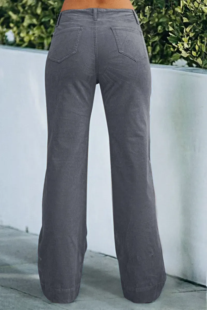 Corduroy Dual Button Zip Fly Low Waist Flare Pants