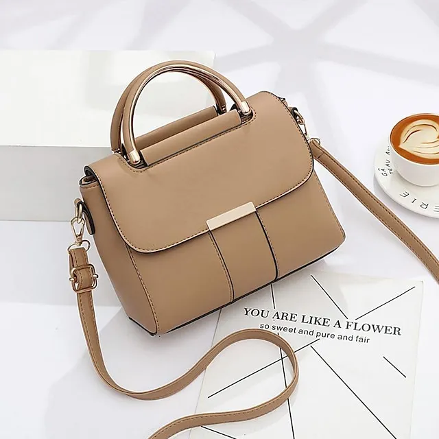 Women's Handbag Crossbody Bag Crossbody Bag Top Handle Bag PU Leather Daily Date Office & Career Solid Color Dark Khaki Rubber red milky