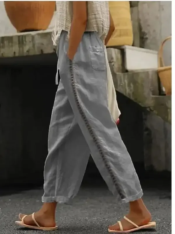 Women's Pants Trousers Faux Linen Dark Grey Camel White Fashion Casual Daily Side Pockets Ankle-Length Comfort Plain S M L XL 2XL