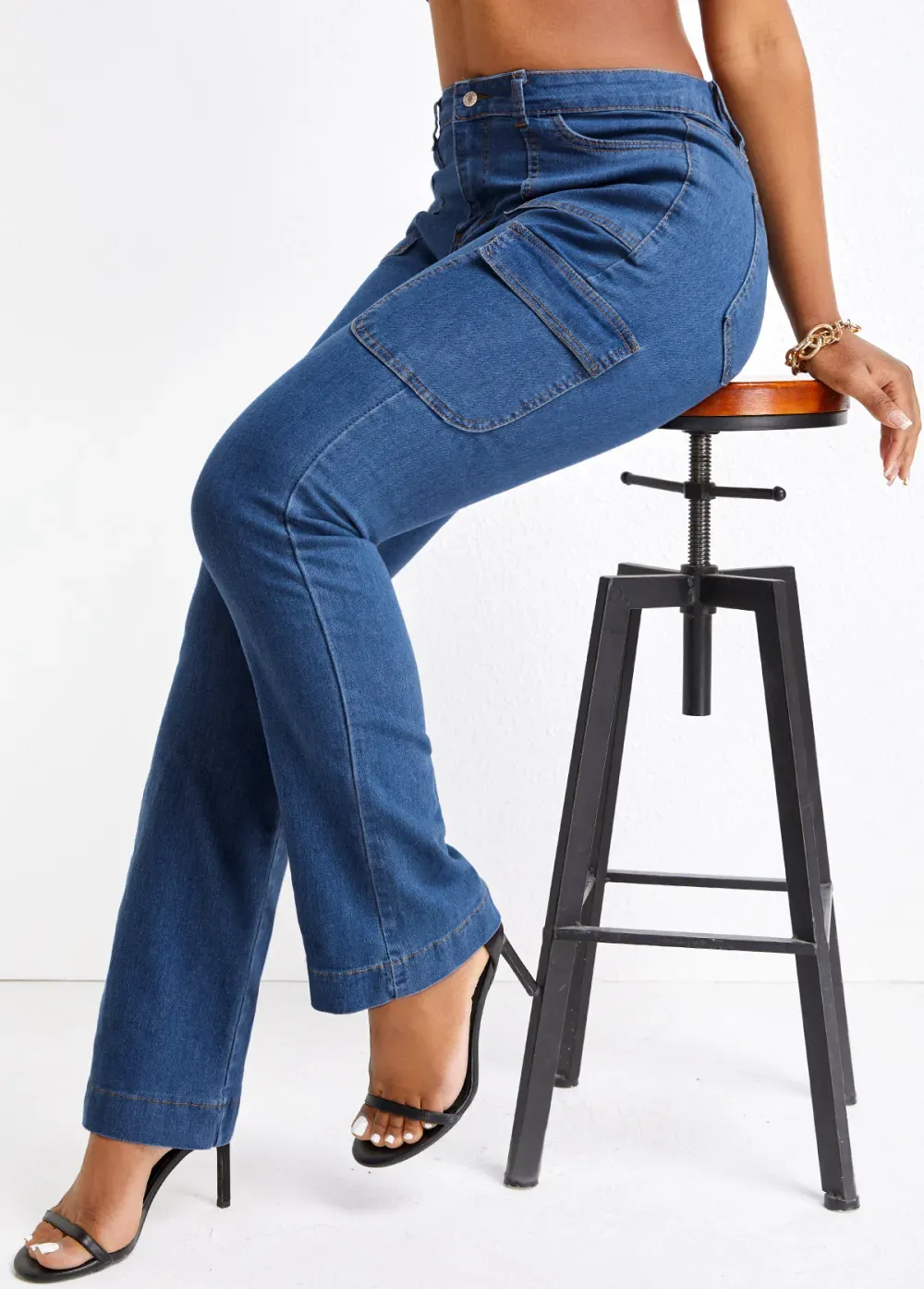 Denim Blue Pocket Skinny Zipper Fly Jeans