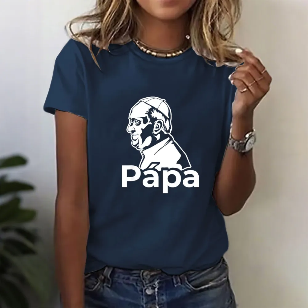 Women's Papa Print Short Sleeve Round Neck Cotton T-Shirt