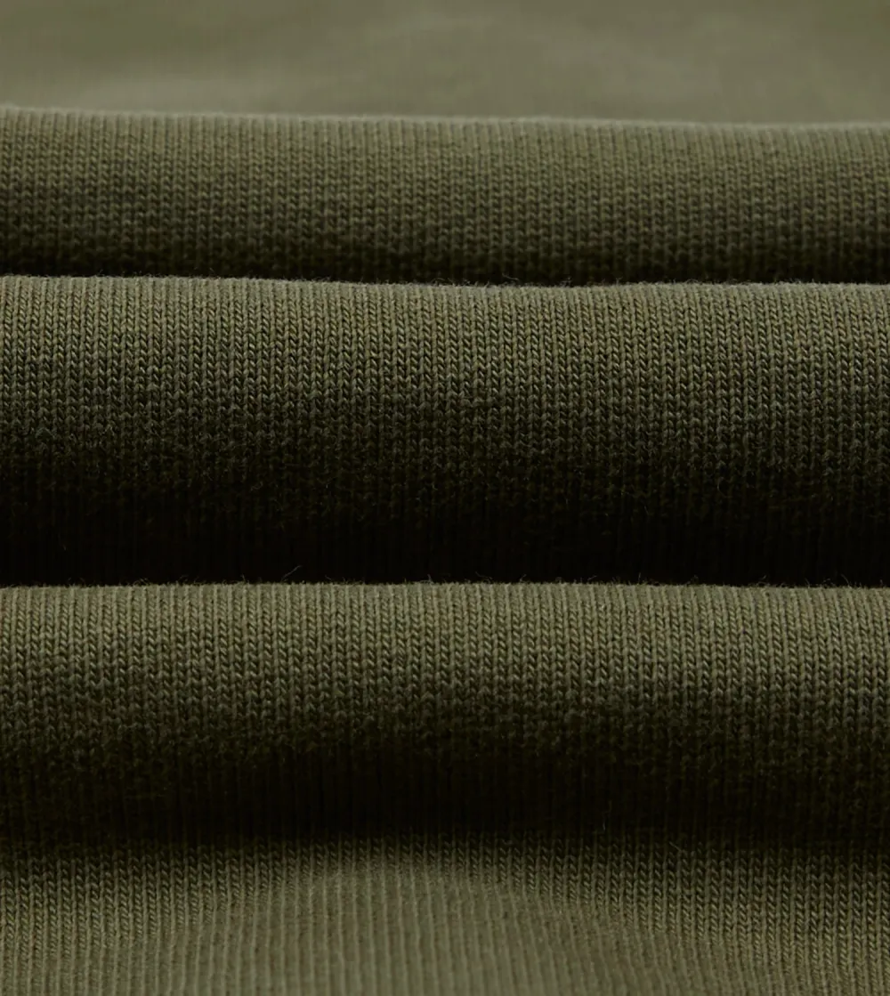Khaki Green Cotton Quarter Zip Sweatshirt Plain