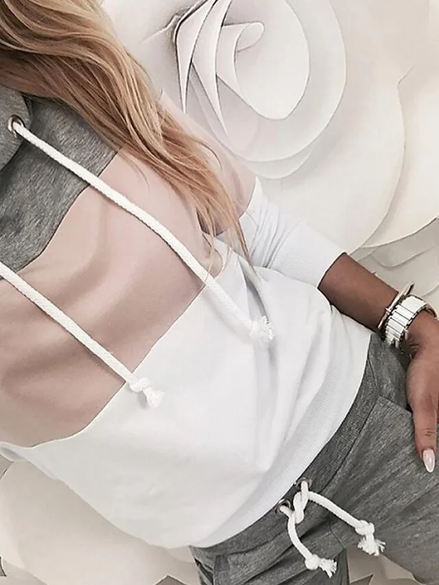 Women's Sweatshirt Tracksuit Pants Sets Color Block Black Yellow Pink Patchwork Drawstring Long Sleeve Casual Daily Vintage Streetwear Basic Hooded Regular Fit Fall & Winter