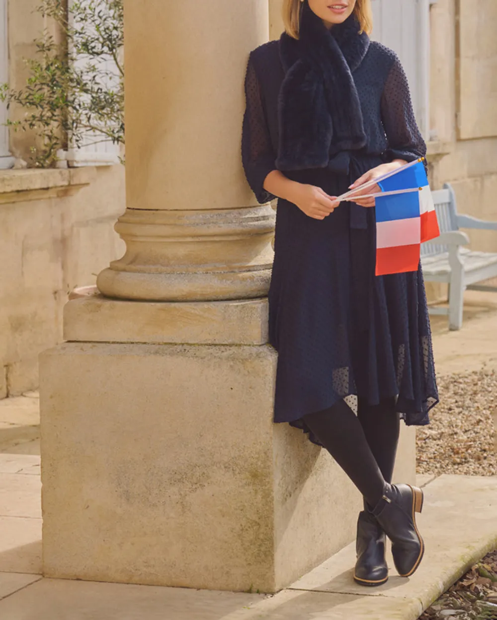 V Neck Long Sleeve Belted Midi Dress