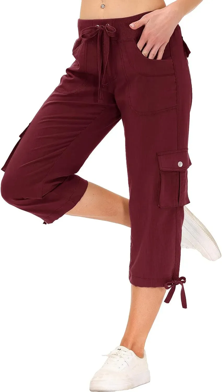 MoFiz Womens Capris with Pockets Loose Fit Casual Capri Pants Dressy Lightweight Ladies Baggy Cargo Pants for Hiking