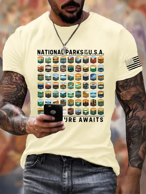 Men'S National Parks Of The USA Printed Casual T-Shirt