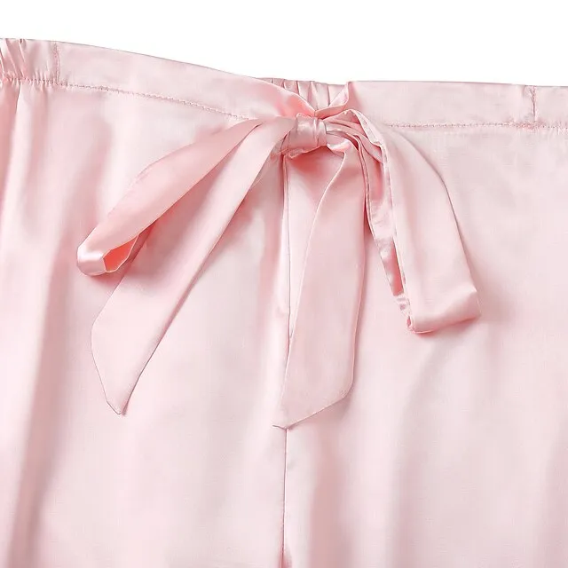 Women's Gift Loungewear Pajamas Sets Home Party Valentine's Day Feather Pure Color Silk Simple Soft Shirt Pant Fall Spring Summer Lapel Long Sleeve Long Pant Buckle Pocket