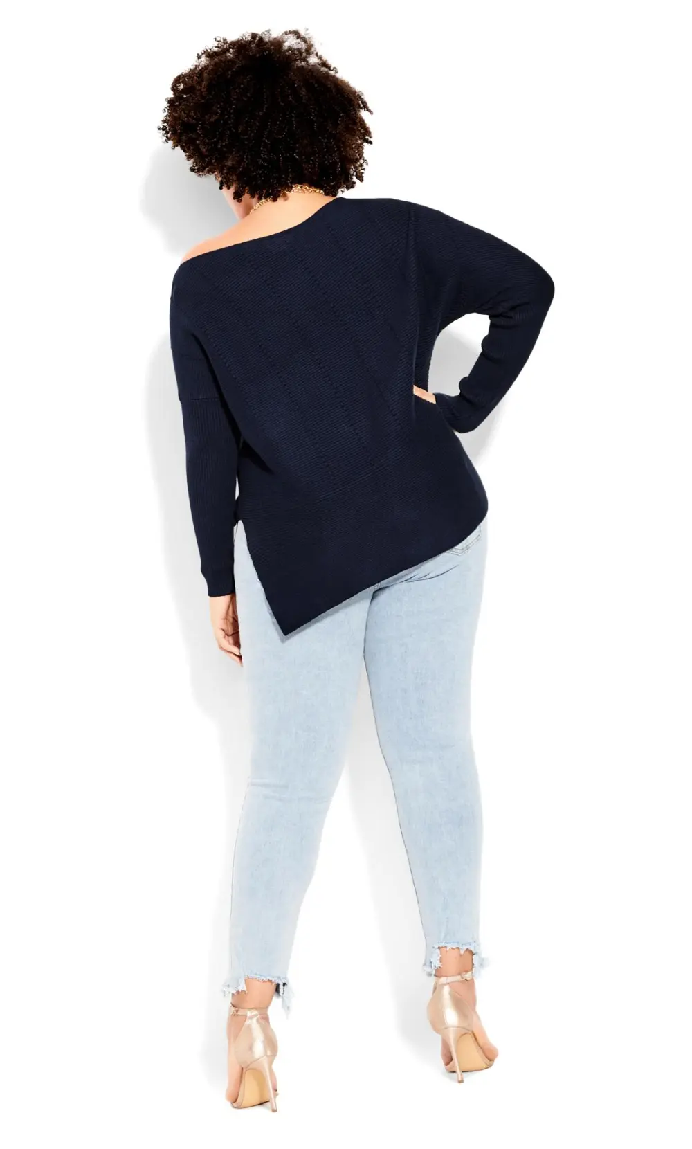 Evans Navy Blue Batwing Side Split Jumper