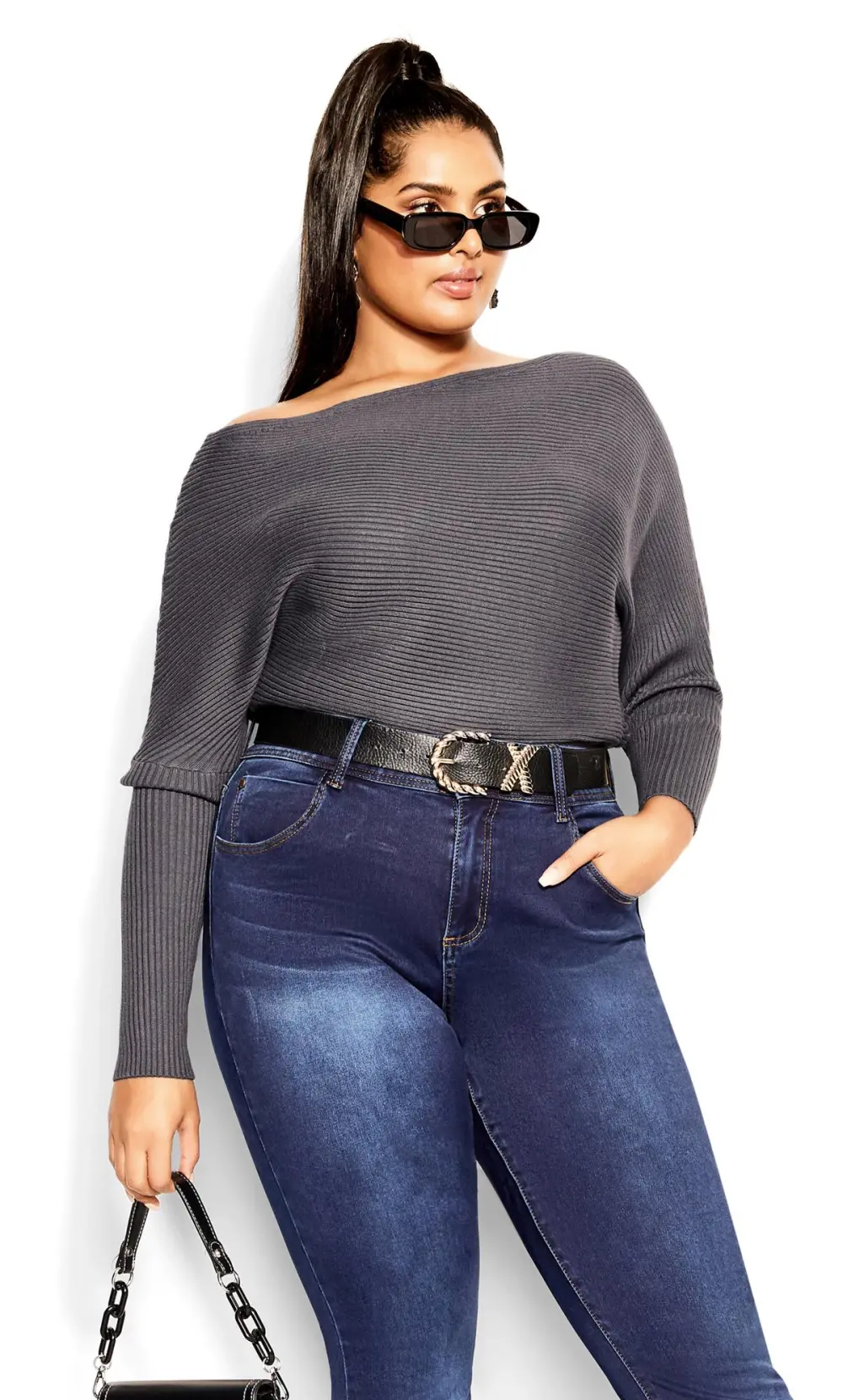 Evans Grey Ribbed Jumper