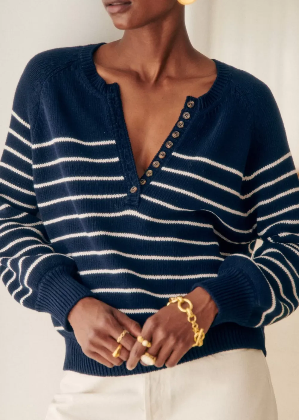 Striped V-Neck Navy Sweater