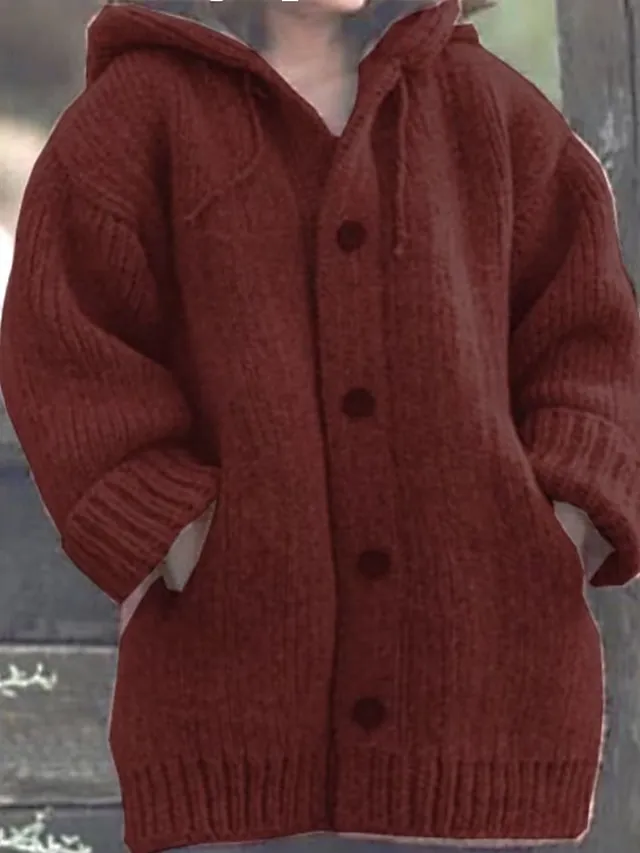 Women's Plus Size Winter Coat Coat Button Pocket Solid Color Outdoor Causal Long Sleeve Hooded Regular Winter Fall Green Black Blue L XL XXL 3XL 4XL