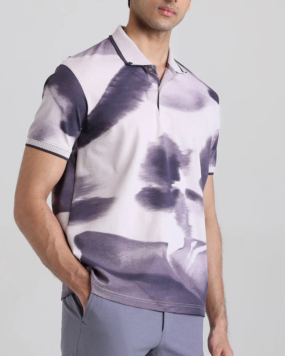 Daily Simple And Slimming Lilac Abstract Polo Shirt