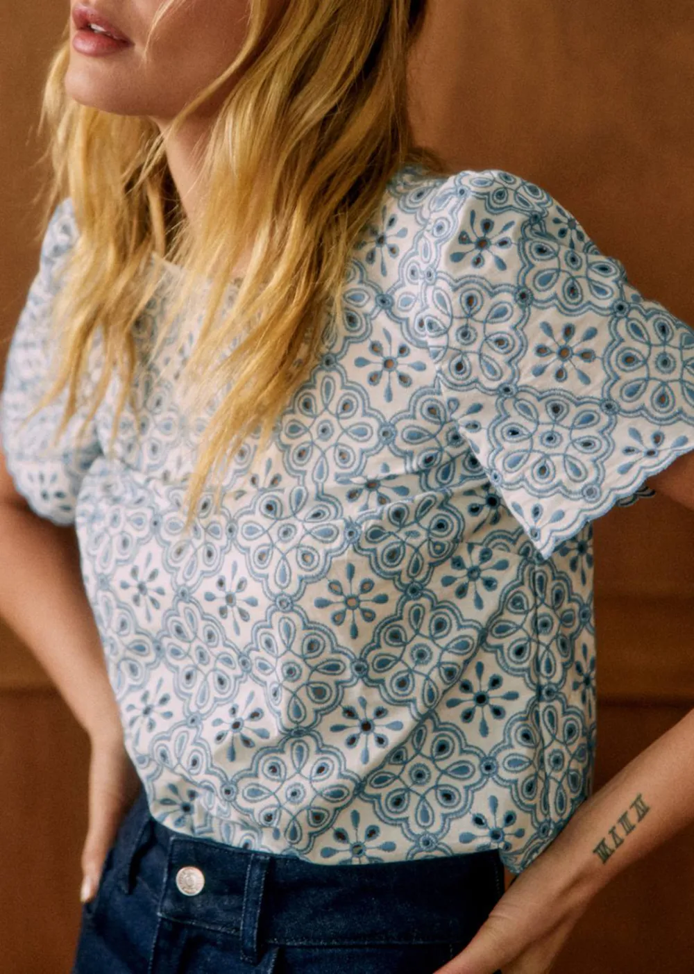 Short Sleeve Embroidered Blouse