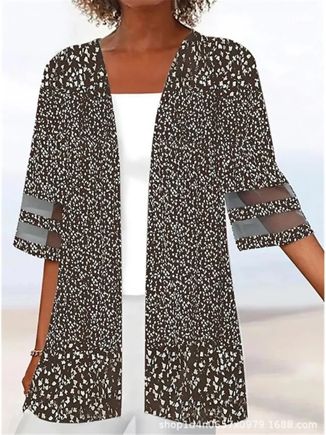 Women's Jacket Casual Jacket Outdoor Patchwork Floral Breathable Fashion Regular Fit Outerwear 3/4 Length Sleeve Summer Light Pink S