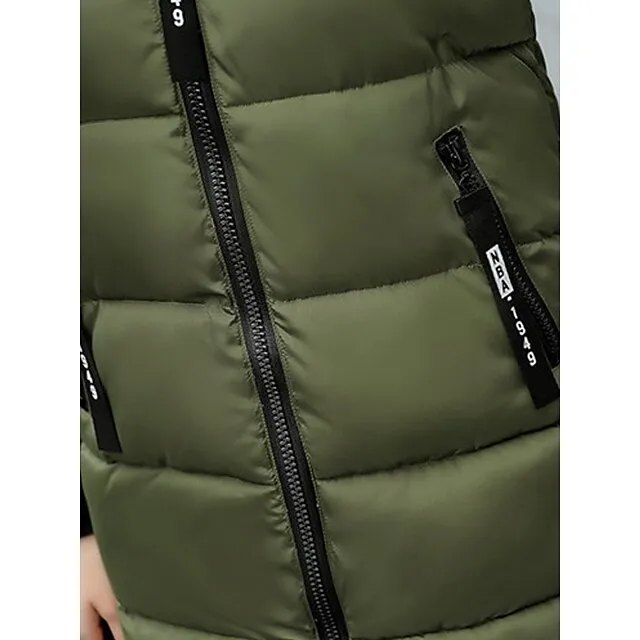 Women's Parka Long Puffer Jacket Windproof Thermal Warm Heated Coat with Pockets Winter Coat with Fur Collar Hood Long Sleeve Full Zip Black White Pink