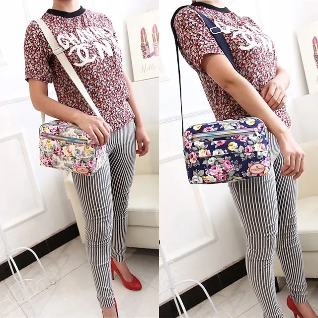 Women's Crossbody Bag Shoulder Bag Hobo Bag Canvas Shopping Daily Zipper Flower Large Capacity Foldable Lightweight Flower Black Red Blue