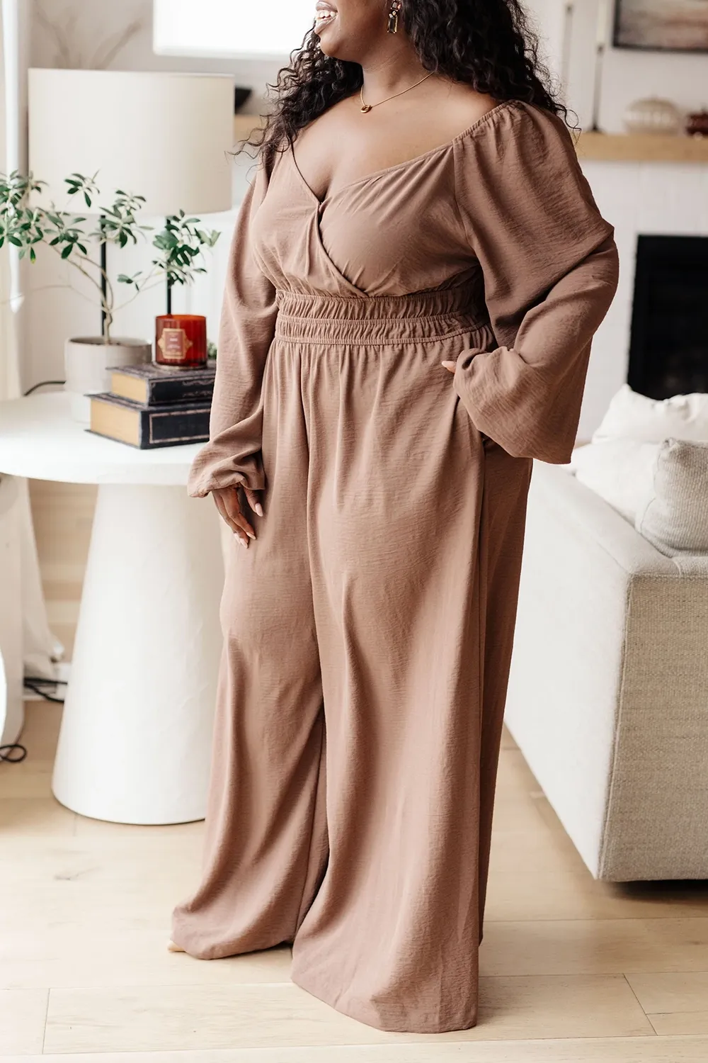 Brown Comfortable Waist-Cinching  Jumpsuit