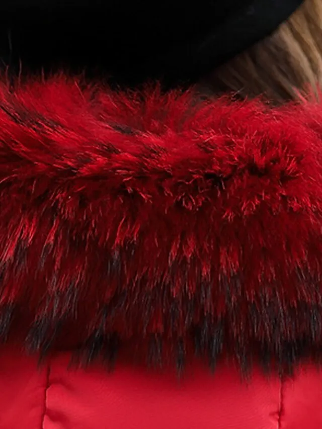 Women's Parka Long Puffer Jacket Winter Coat with Fur Collar Hood Thicken Windproof Warm Jacket Zip up Coat with Pockets Comtemporary Stylish Casual Jacket Long Sleeve Black Pink Army Green