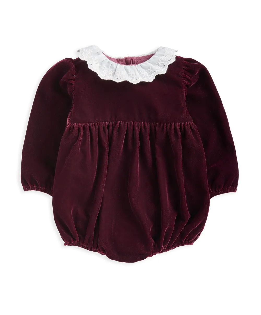 Velour Collar Romper - Berry