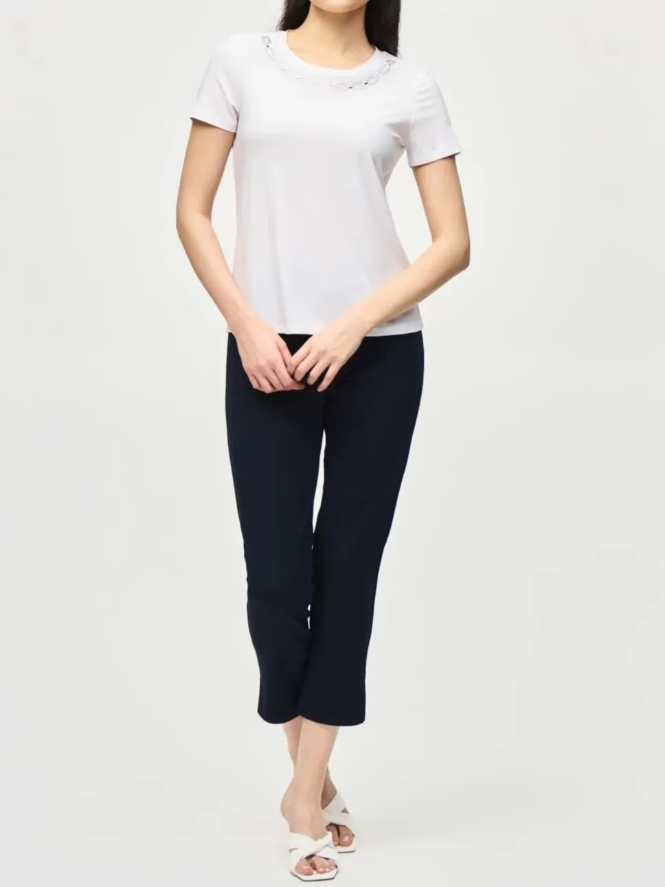 White Embellished Neckline T - Shirt