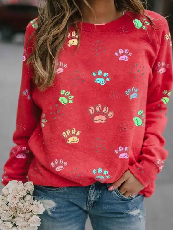Women's T-Shirts Animal Paw Print Long Sleeve T-Shirt(⚡Clearance Sale)